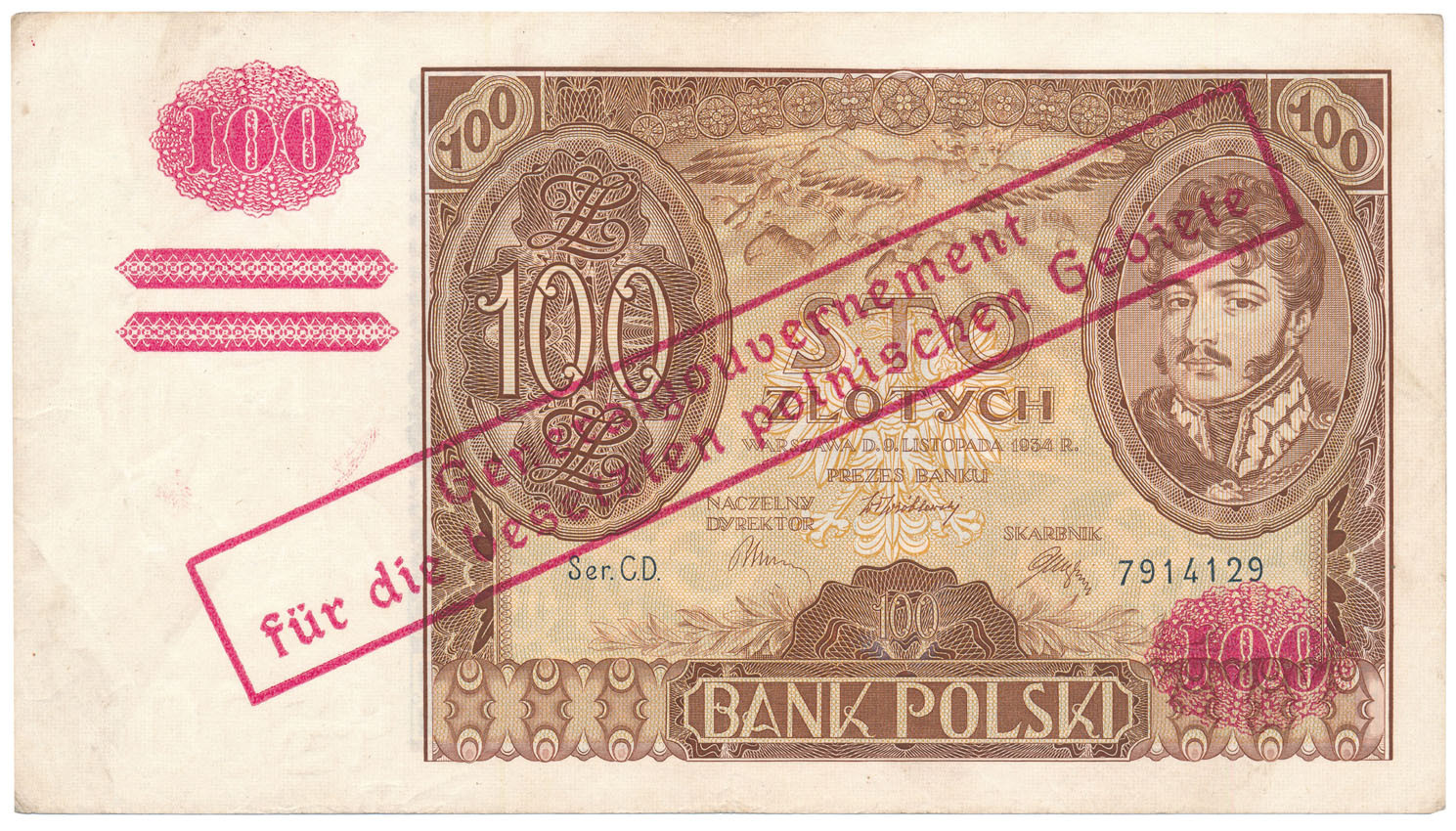 100 złotych 1934 seria CD Fałszywy nadruk